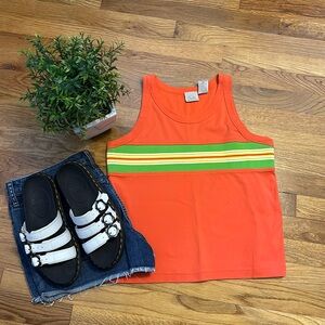 Y2K Vintage Fiorlini International Orange Stripe Tank Top Retro Casual Large